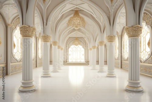 white vintage hallway with marble columns and frames in a classic style with gold. podium for the presentation of luxury products