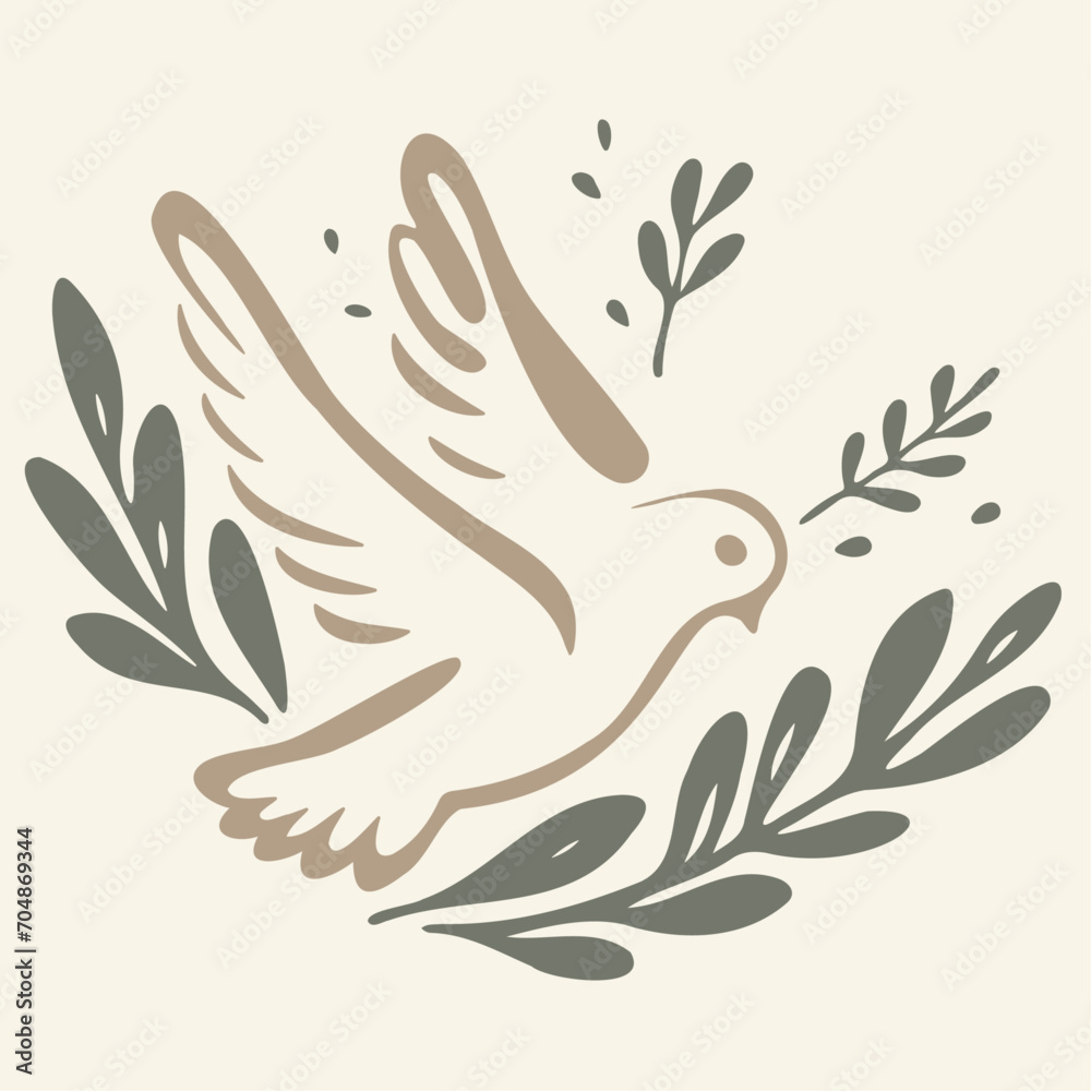 Fototapeta premium Dove and Olive Branch Illustration: Symbol of Peace, Love, and Freedom.