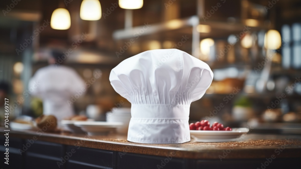 Culinary Expertise: Chef's White Hat in Restaurant Kitchen