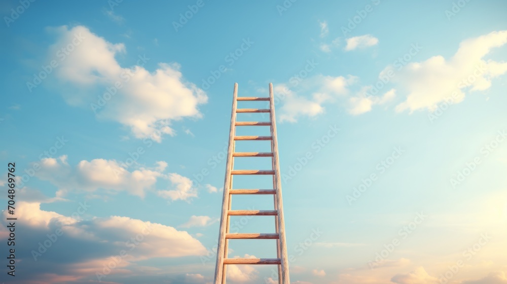 Ascent to the Heavens: Wooden Ladder Against a Cloudy Sky Ascent to the Heavens: Wooden Ladder Against a Cloudy Sky
