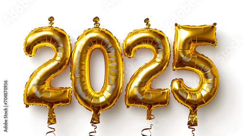 2025, Golden Inflatable Balloons, Festive, Happy New Year, Celebration, Background, Backdrop, Banner, Generative Ai