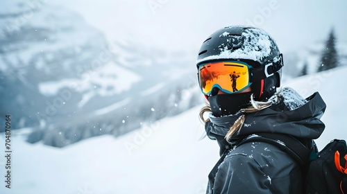 Snowboarder in helmet on snowy background © PSCL RDL