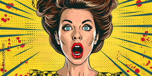 Surprised, fashion, girl, opening, her mouth, Pop, art, retro, comic, style, by, generative AI