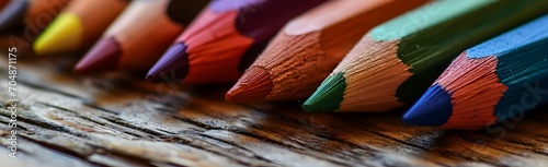 Closeup  colorful pencil in rainbow colors. School kids concept. photo