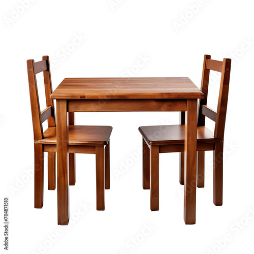 a wooden table chair set for 2-4 people  pure white background PNG