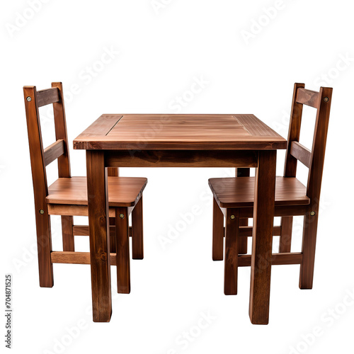 a wooden table chair set for 2-4 people  pure white background PNG