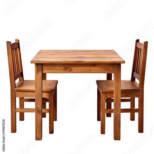 a wooden table chair set for 2-4 people, pure white background PNG