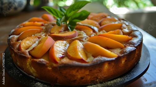 peach cake in a landhousekitchen. Baking cake at home.