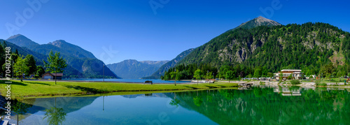 Austria, Tyrol, Pertisau, Panoramic view of Achensee lake in summer