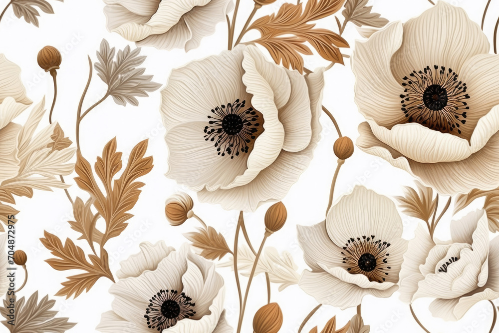 drawn poppy flowers, three-dimensional on a white background, 3D - obrazy, fototapety, plakaty 