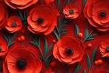 red poppies, flowers from quilling paper, 3D texture