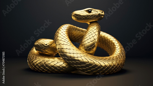 golden snake twisted on a dark background with a glare
