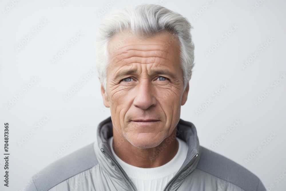 Portrait of senior man with grey hair looking at camera against white background Portrait of senior man with grey hair looking at camera against white background