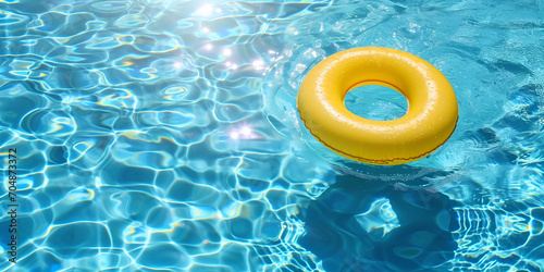 Orange pool float pool ring in cool blue refreshing blue pool, generative ai