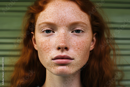 portrait of a red hair woman, beauty portrait, woman with red hair and freckles 