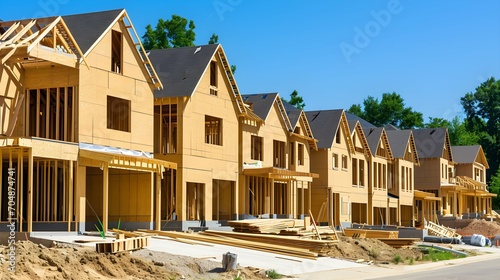 Constructing houses for rising rural demand in new housing development with copyspace for text 