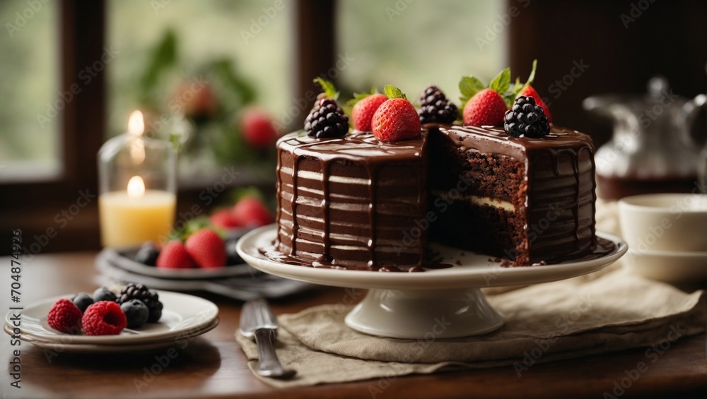chocolate cake with strawberries chocolate cake with strawberries