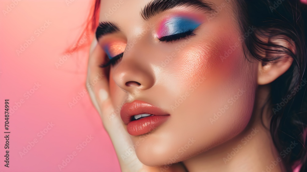 Close up of beautiful woman with colorful eyeshadow Close up of beautiful woman with colorful eyeshadow