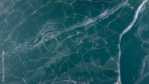 Frozen lake, top view, ice
