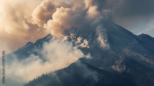 captivating image of a mountain enveloped in billowing smoke.