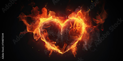 burning heart on a black background, love concept, Valentine's day background 