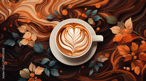 Plakat Abstract art of coffee and floral background in retro style