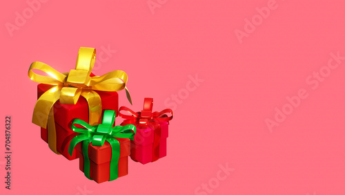 3D rendering of gift box with ribbon on red background, Design for shopping promotion
