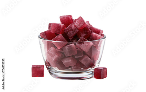 Unfiltered Image Showing Maroon Foam Cubes in Glass Bowl Isolated on Transparent Background PNG.