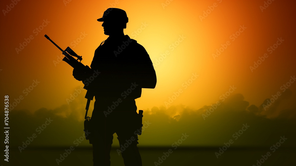 Soldier salute. Silhouette on sunset sky. War, army, military, guard concept. Soldier salute. Silhouette on sunset sky. War, army, military, guard concept.