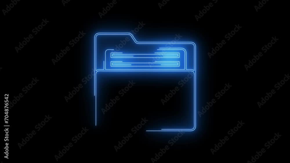 Video footage of glowing Folder icon. Looped Neon Lines abstract on black background. Futuristic laser background. Seamless loop. 4k video