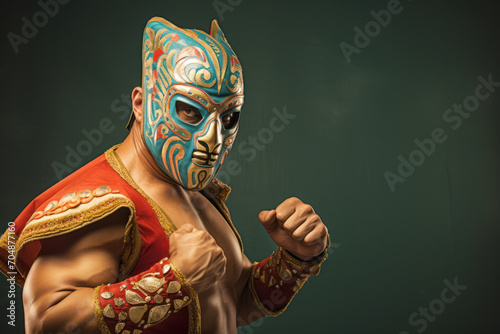A male luchador, capturing the iconic mask and confident pose
