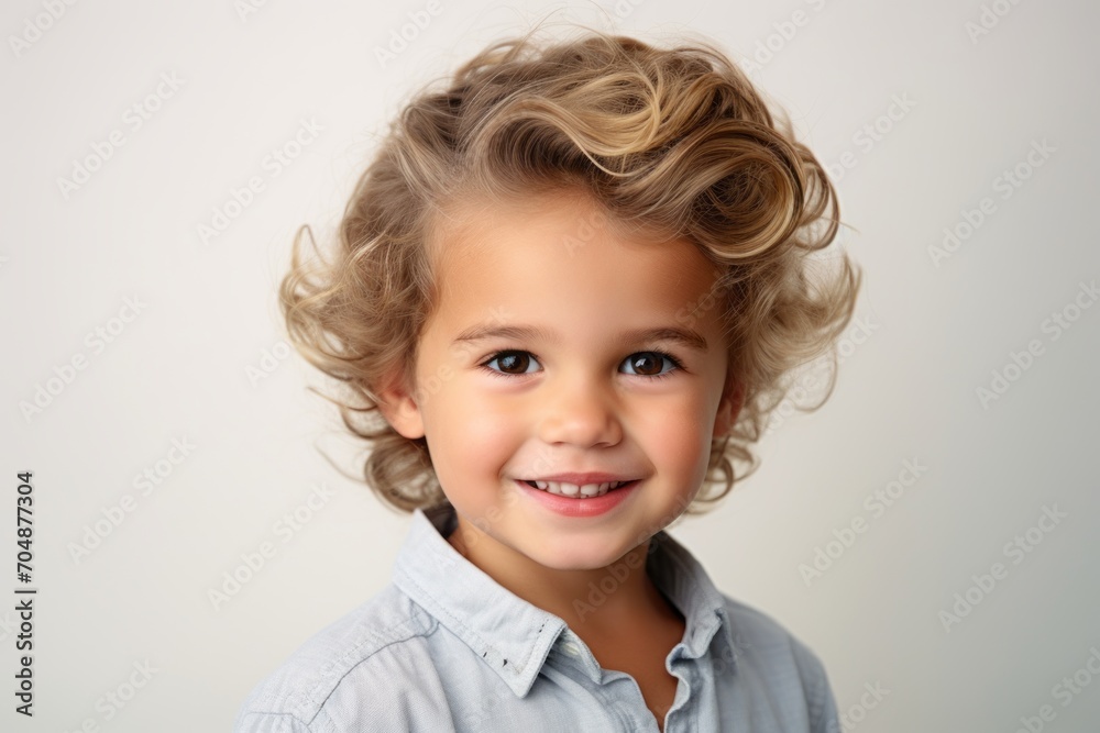Portrait of a cute little boy with blond curly hair, isolated on gray background Portrait of a cute little boy with blond curly hair, isolated on gray background