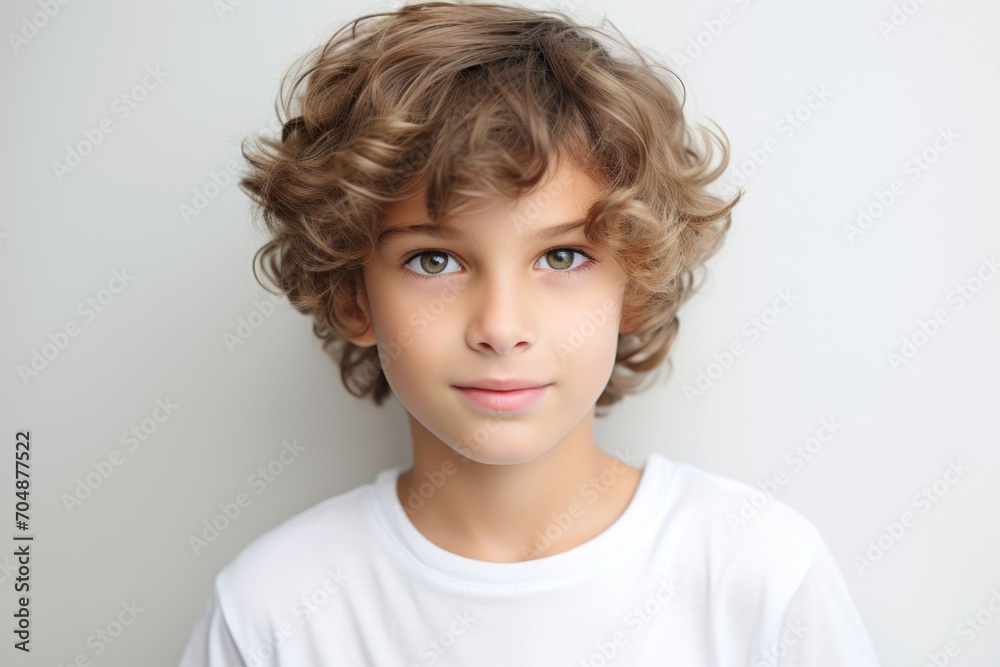 Portrait of a cute little boy with curly hair on a gray background Portrait of a cute little boy with curly hair on a gray background