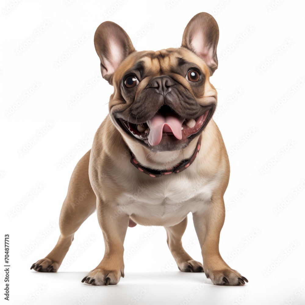 Happy French bulldog on white background