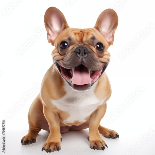 Happy French bulldog on white background