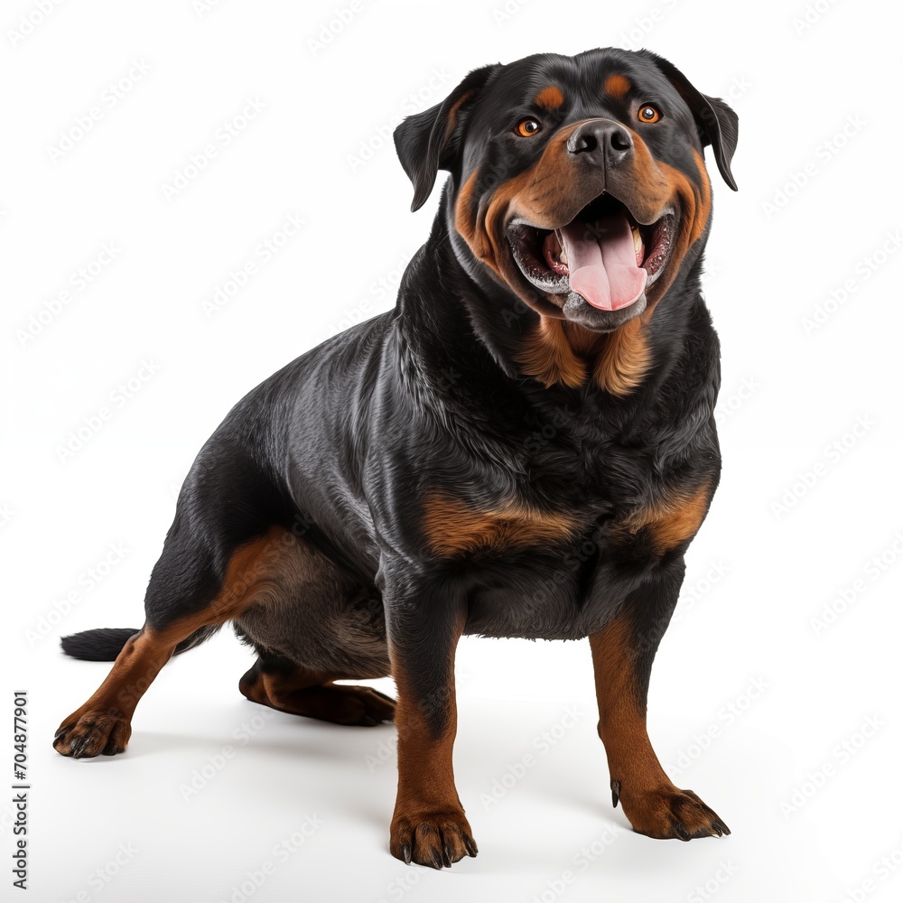 Happy Rottweiler on a white background