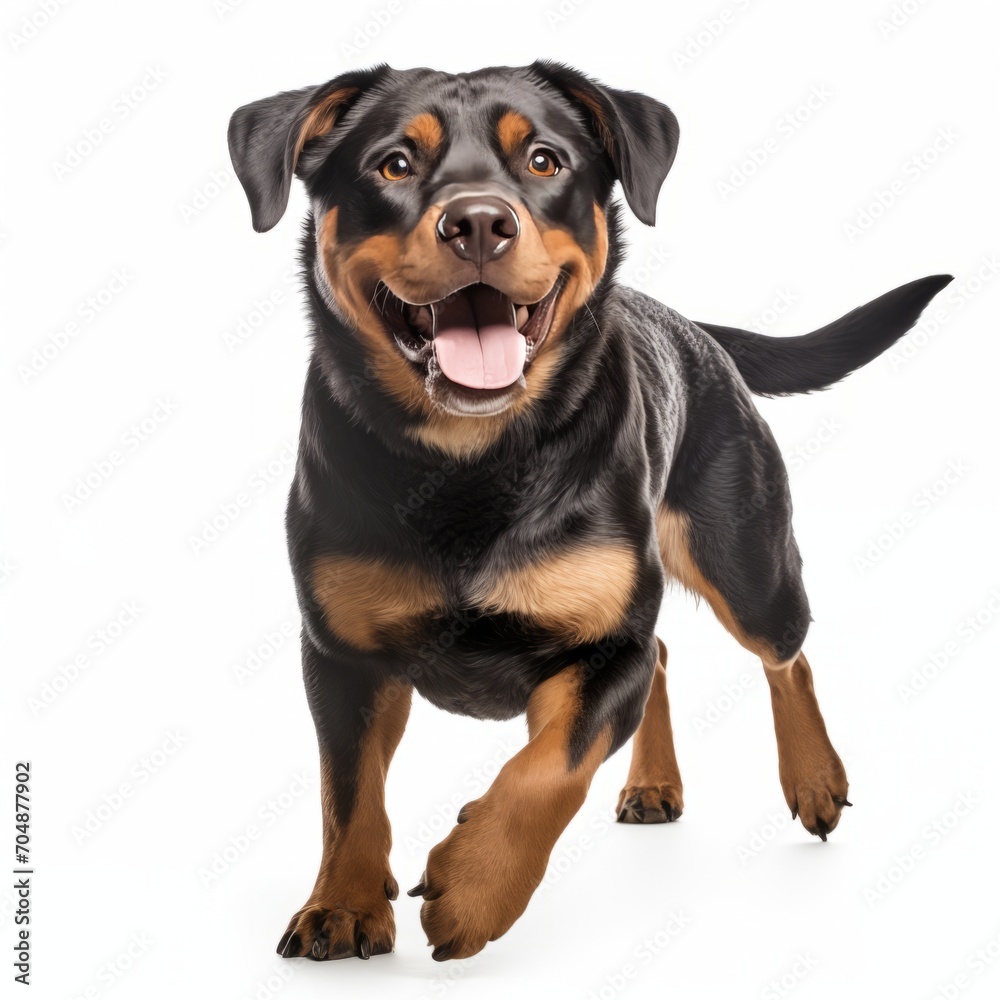 Happy Rottweiler on a white background