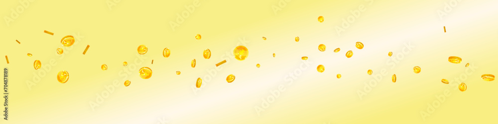 Chinese yuan coins falling. Scattered gold CNY Chinese yuan coins falling. Scattered gold CNY