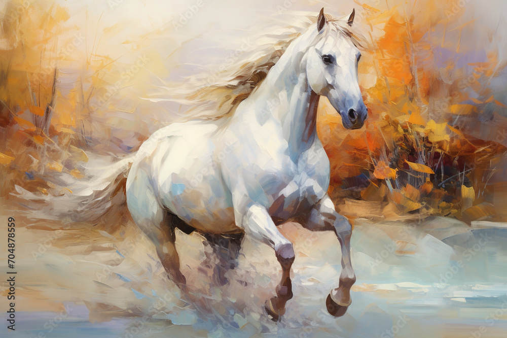 A Majestic White Horse Galloping Created With Generative AI Technology