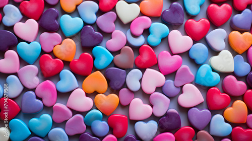 Background texture of multi-colored love hearts