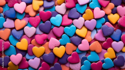 Background texture of multi-colored love hearts