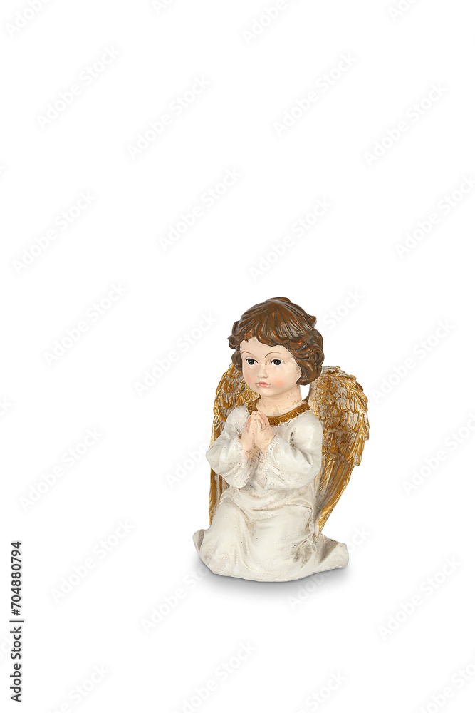 Angel figurine isolated on white background with clipping path clipping path included. Ideal for Christmas and Easter