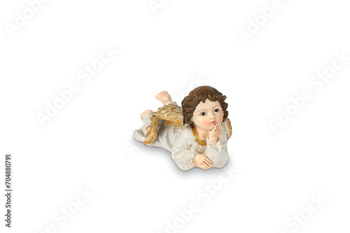 Angel figurine isolated on white background with clipping path clipping path included. Ideal for Christmas and Easter photo