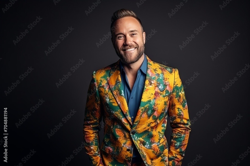 Portrait of a handsome young man in a colorful jacket and tie. Portrait of a handsome young man in a colorful jacket and tie.