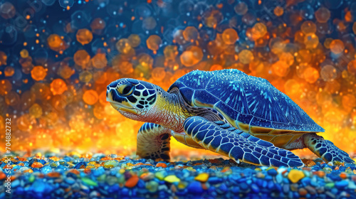 Miniature Indigo Turtle: Indian Epics Mosaic photo