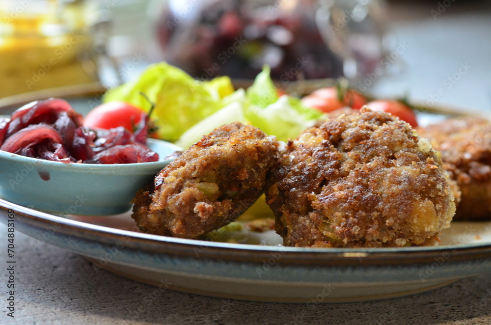 a traditional Czech dish of fried meatballs, minced meat with vegetables, a traditional Czech dish of fried meatballs, minced meat with vegetables,