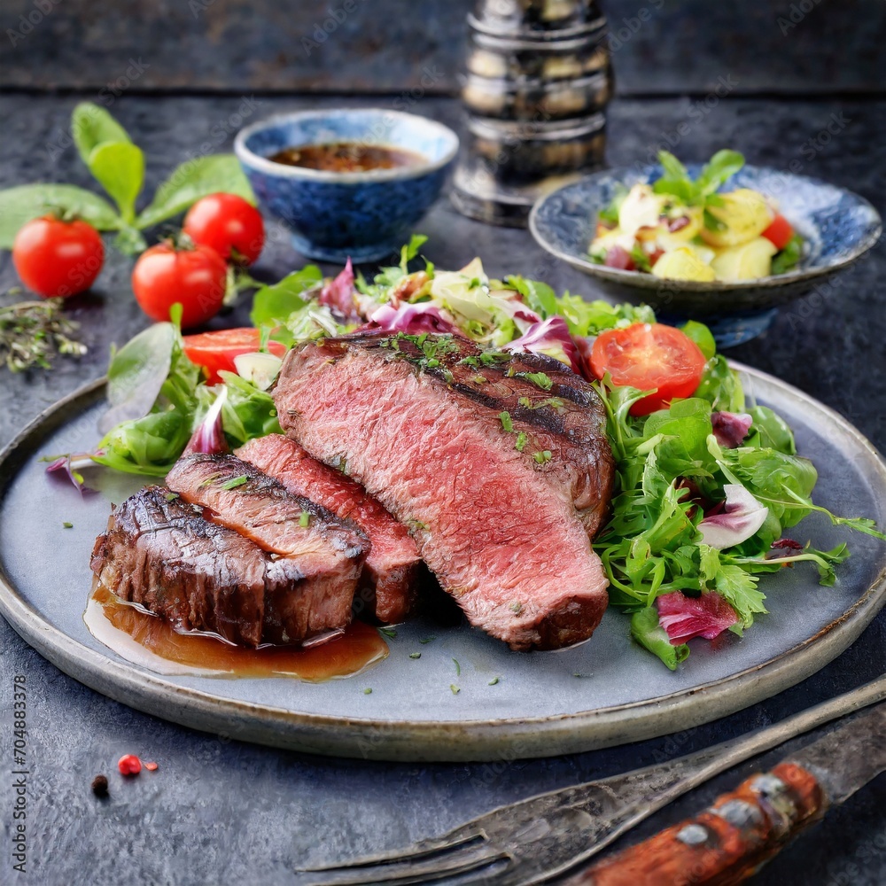 Aromas in Action: Rare Steak Sizzling with Rosemary, Salt, and Pepper. Aromas in Action: Rare Steak Sizzling with Rosemary, Salt, and Pepper.