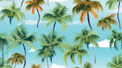 Palm trees, coconut trees and a vivid, multicolored sky game art, seamless for background