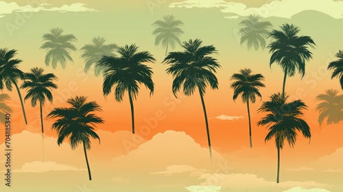 Palm trees  coconut trees and a vivid  multicolored sky game art  seamless for background