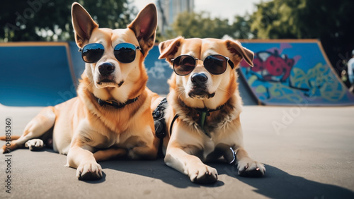 4K funny cute dog wearing sunglasses © Igor